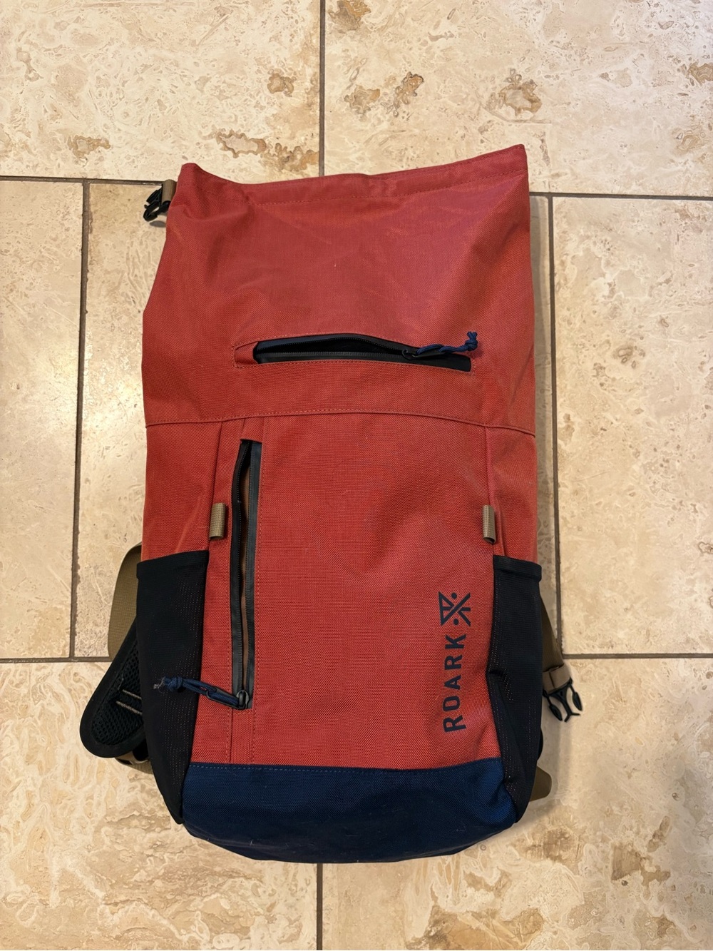 Roark Red and Navy Roll-Top Backpack